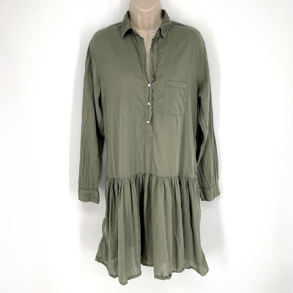 Grayson The Changemaker Cotton Dress S Green Ruffle Hem Long Sleeve Lightweight - Picture 1 of 13